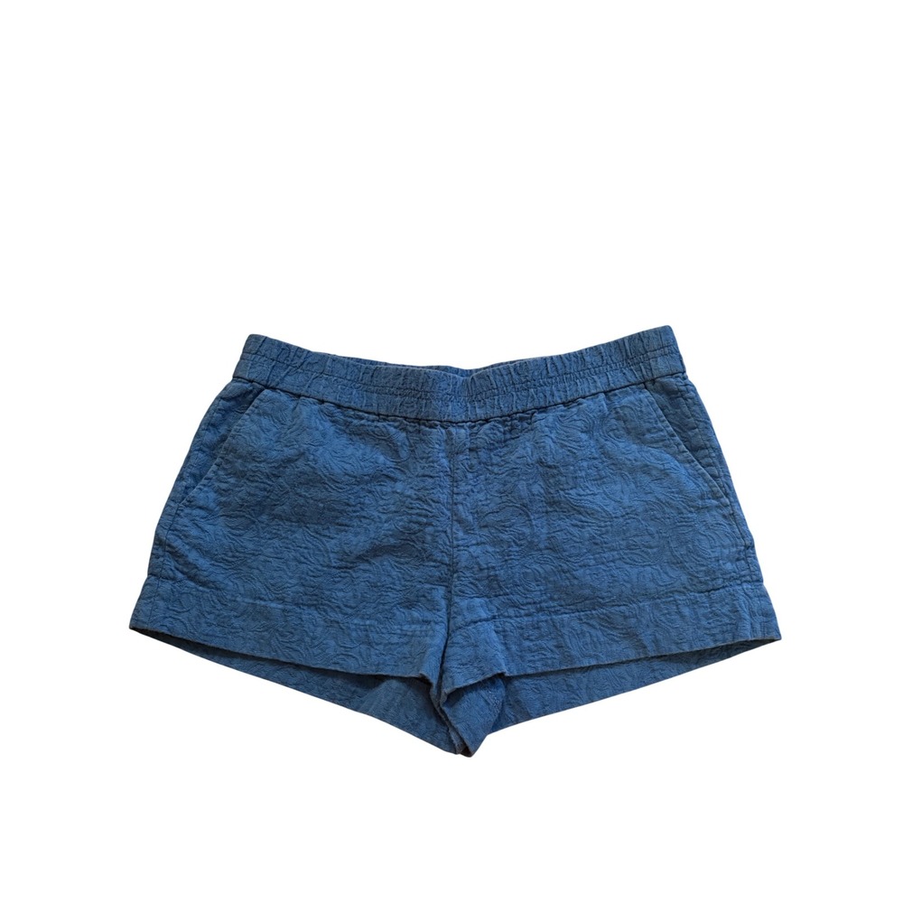 J.Crew Blue Textured Cotton Pull On Shorts Size 12 Floral Matelasse Resort